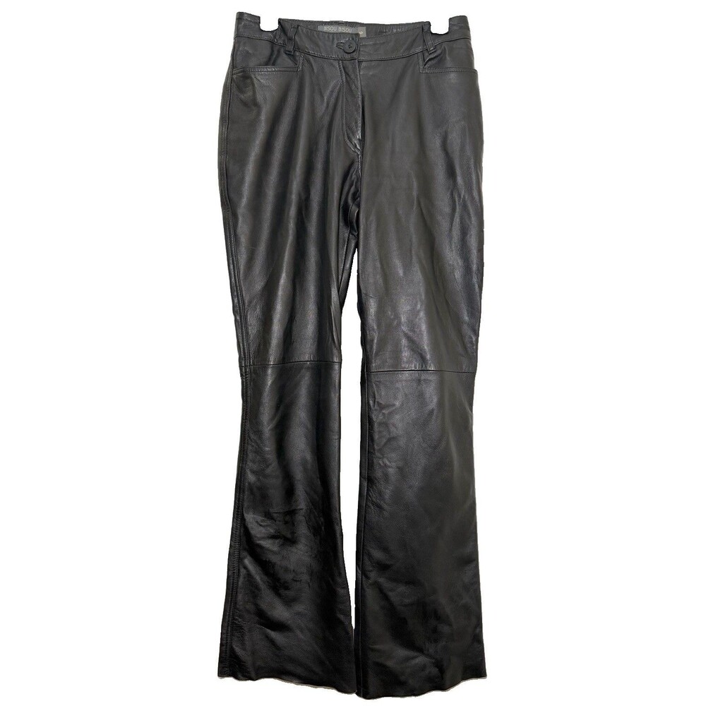 Vintage Y2K Bisou Bisou Michele Bohbot Black Leather Bootcut Pants Size 6